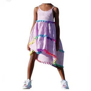 Lola + The Boys Multicolor Pom-Pom Kids Dress